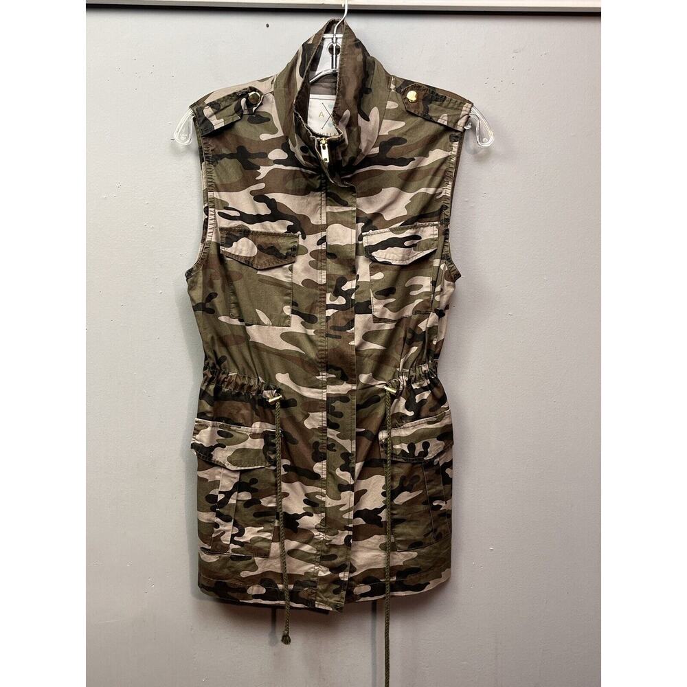Angel Kiss Camo Utility Vest Womens medium Green Full zip Pockets‎